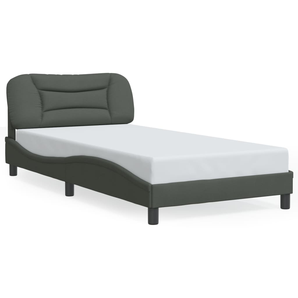 Single bed frame with upholstered headboard and slatted base cm length
