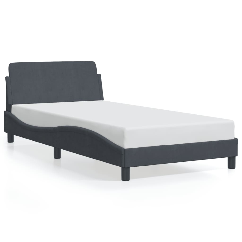 White bed frame with dimensions labeled for height length and width