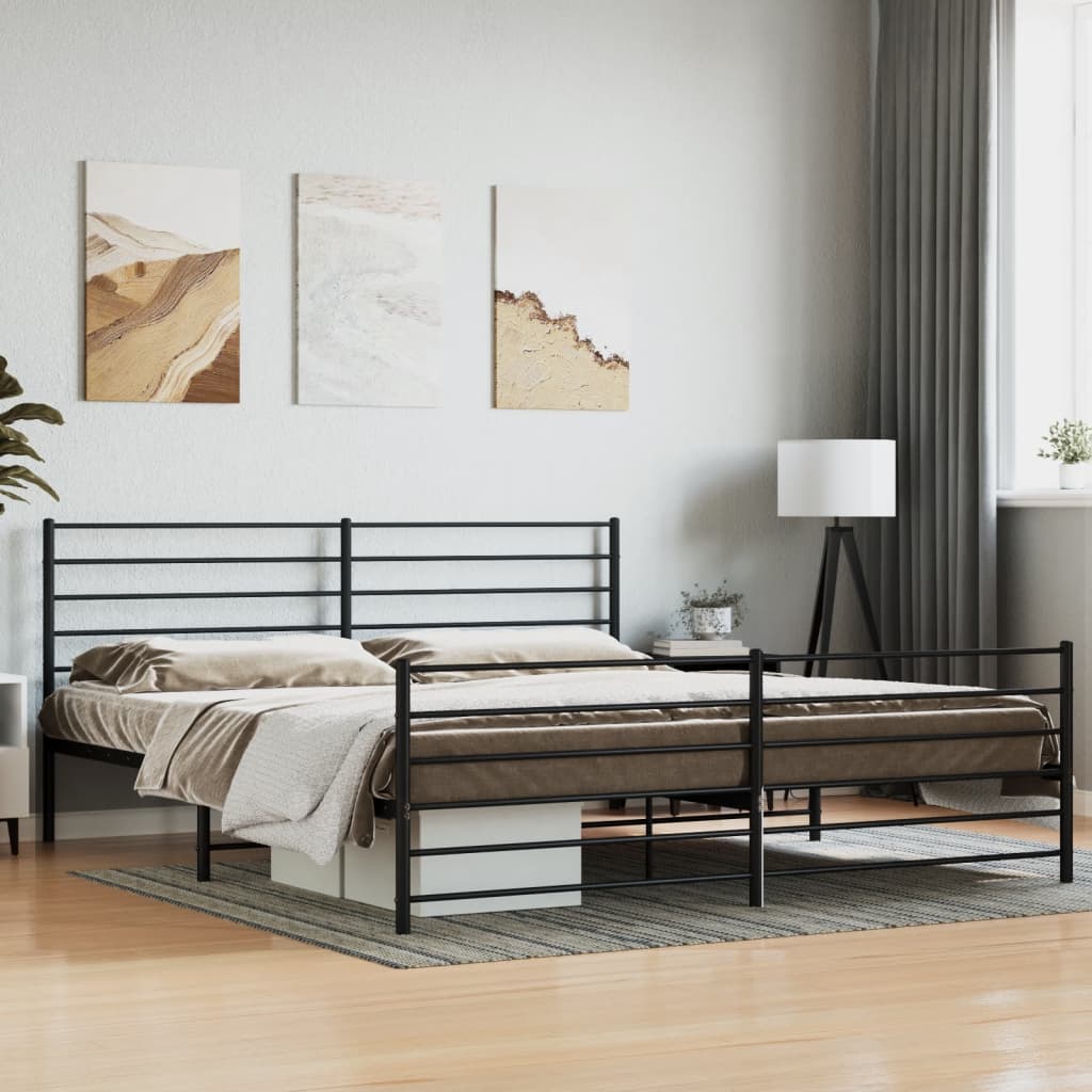 Queen size metal platform bed frame in dark grey
