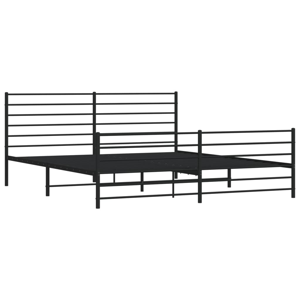 Black metal bed frame with horizontal slats and a white mattress
