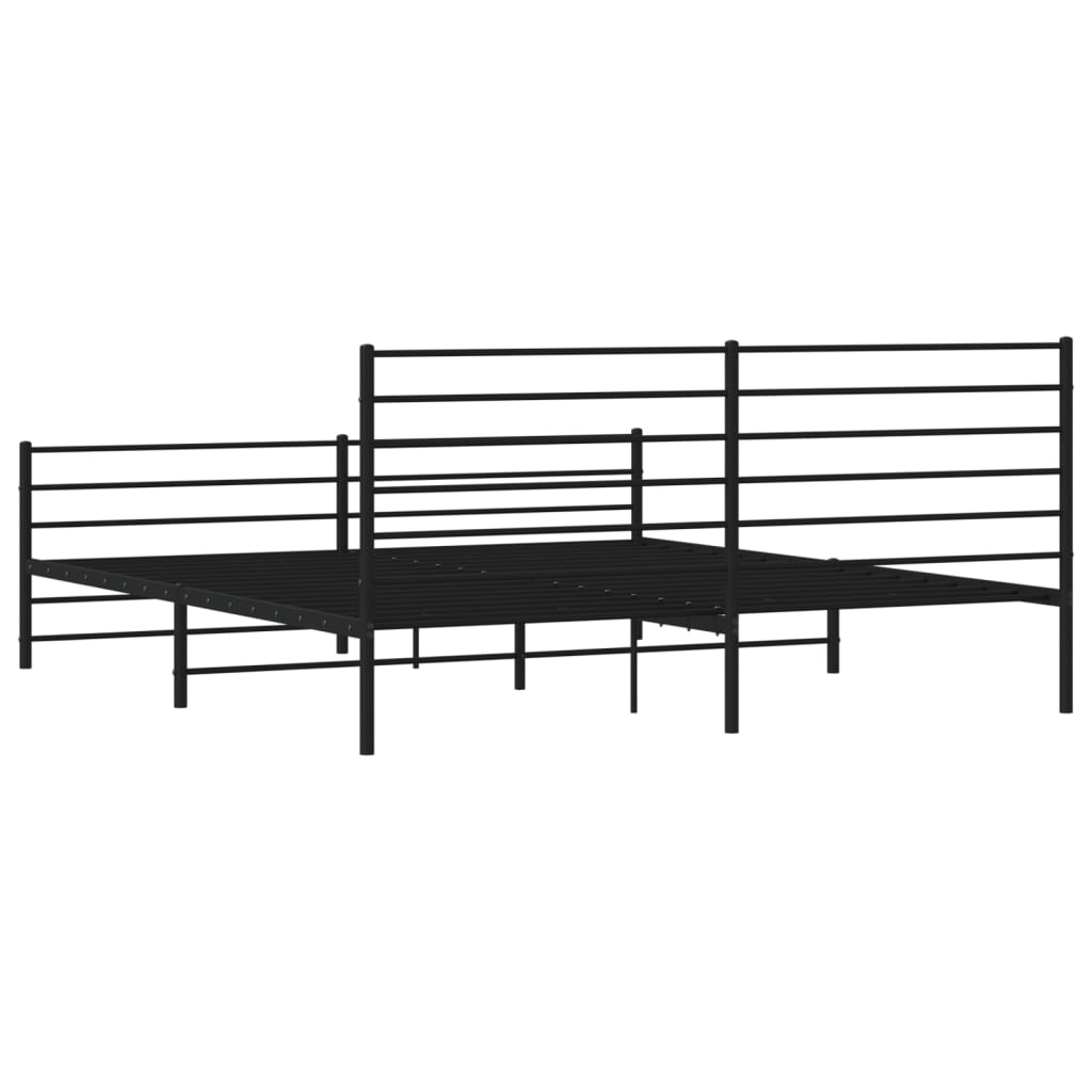 Black metal platform bed frame with a minimalist design
