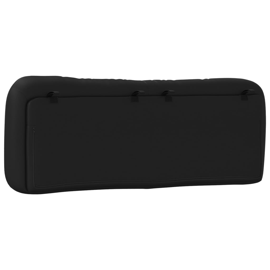 Black tufted headboard with leatherette material and adjustable strap