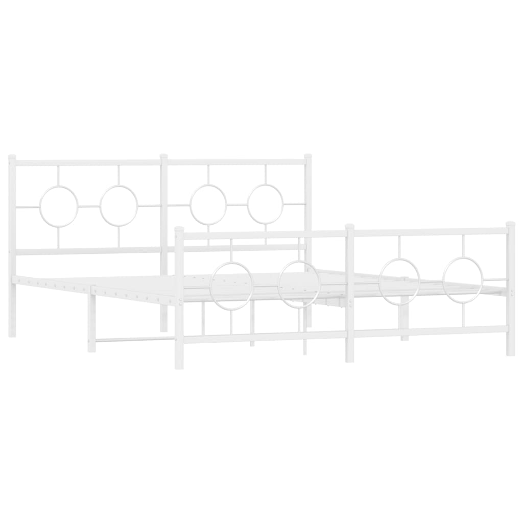 White metal bed frame with circular headboard and footboard design