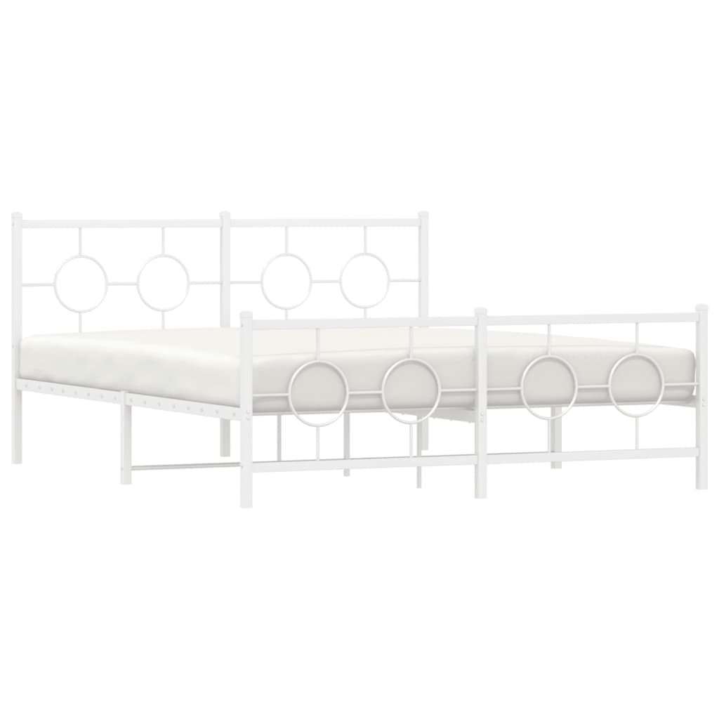 White metal bed frame with circular headboard accents