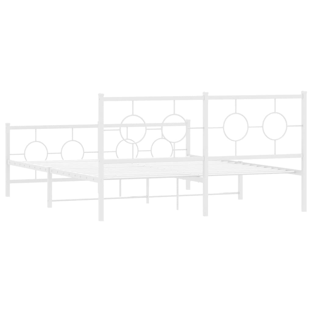 White metal bed frame with decorative circular headboard