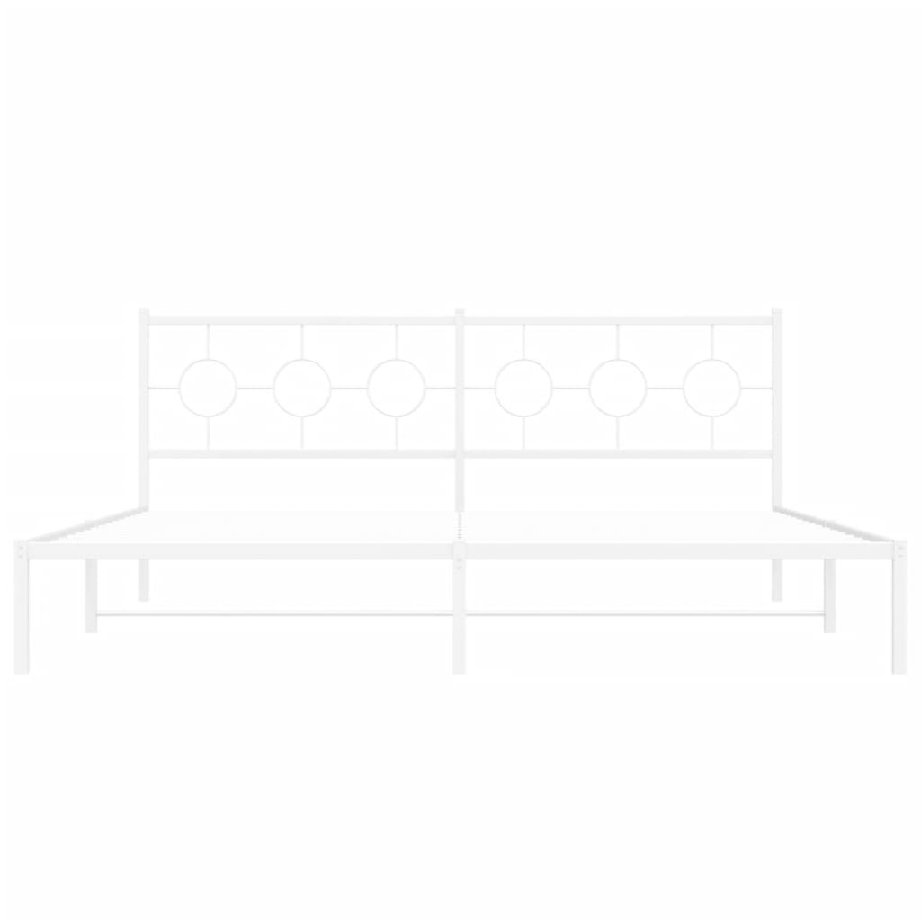 White metal bed frame with a minimalist circular headboard design