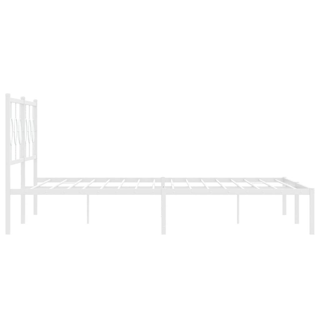 Modern white metal bed frame with circular headboard design