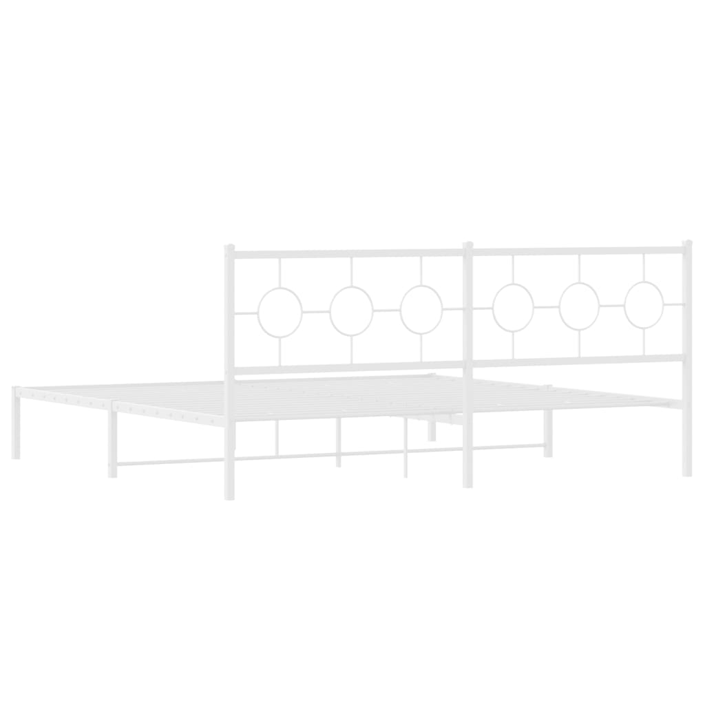 White metal bed frame with decorative headboard