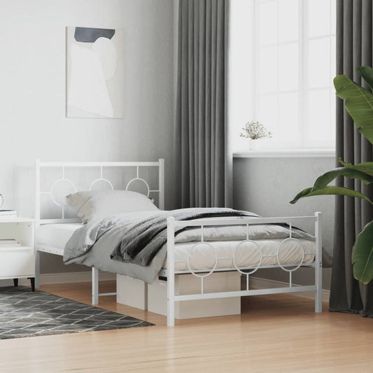White metal bed frame with circular headboard design