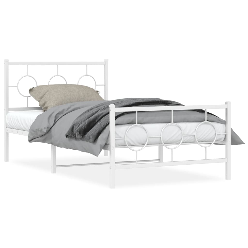 Black metal twin bed frame with circular headboard accents