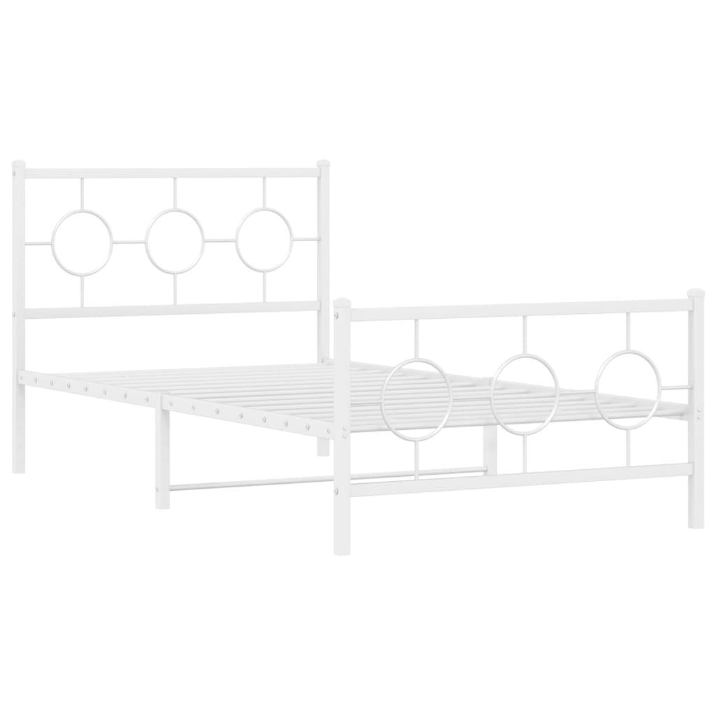 White metal twin bed frame with circular accents