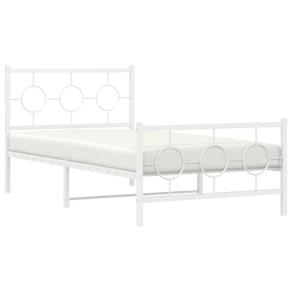 White metal bed frame with a circular accent headboard design
