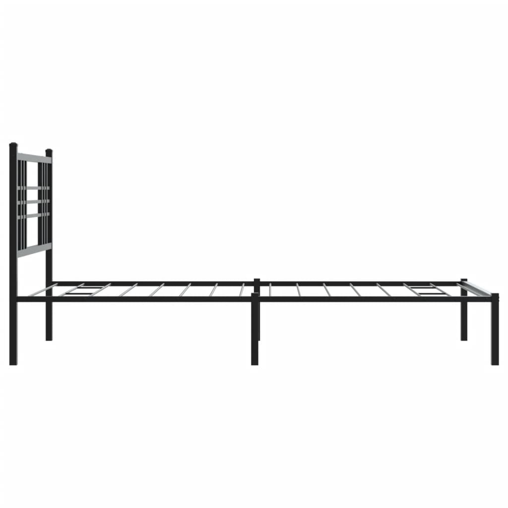 Black metal bed frame with a modern geometric headboard