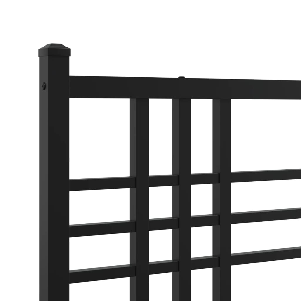 Black metal twin bed frame with slatted headboard and base