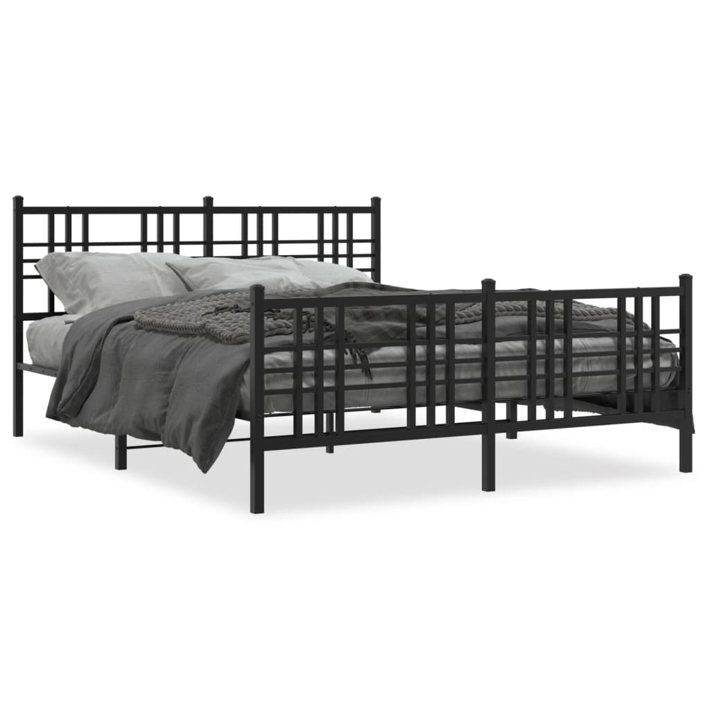 White metal bed frame with headboard and footboard dimensions shown
