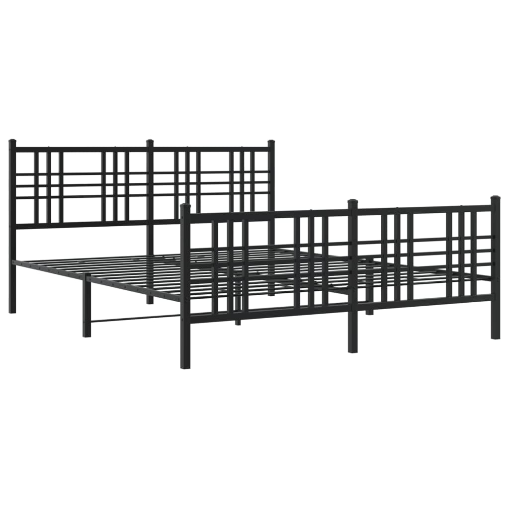 Modern black metal bed frame with grid headboard and footboard