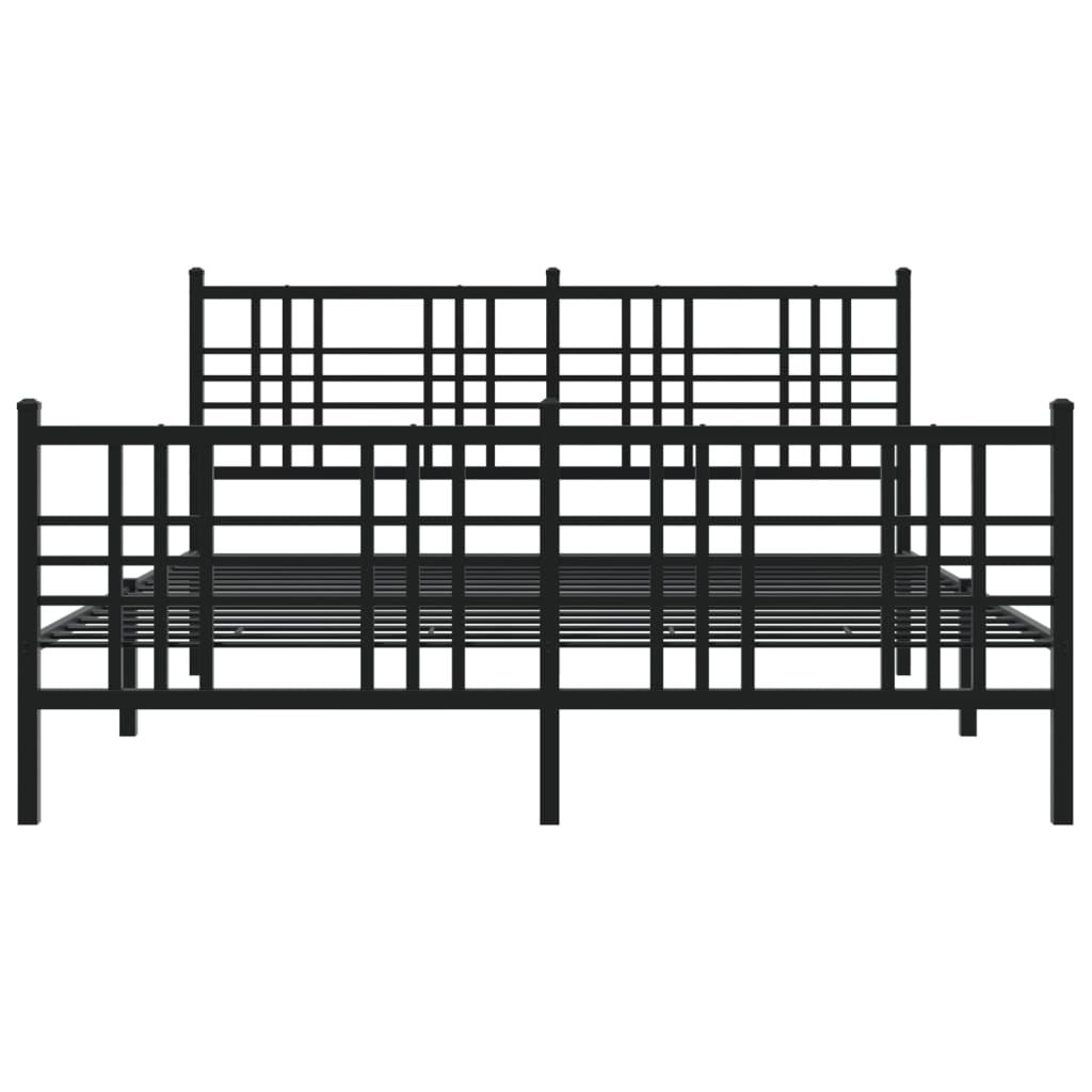 Black metal platform bed frame with slatted headboard and footboard