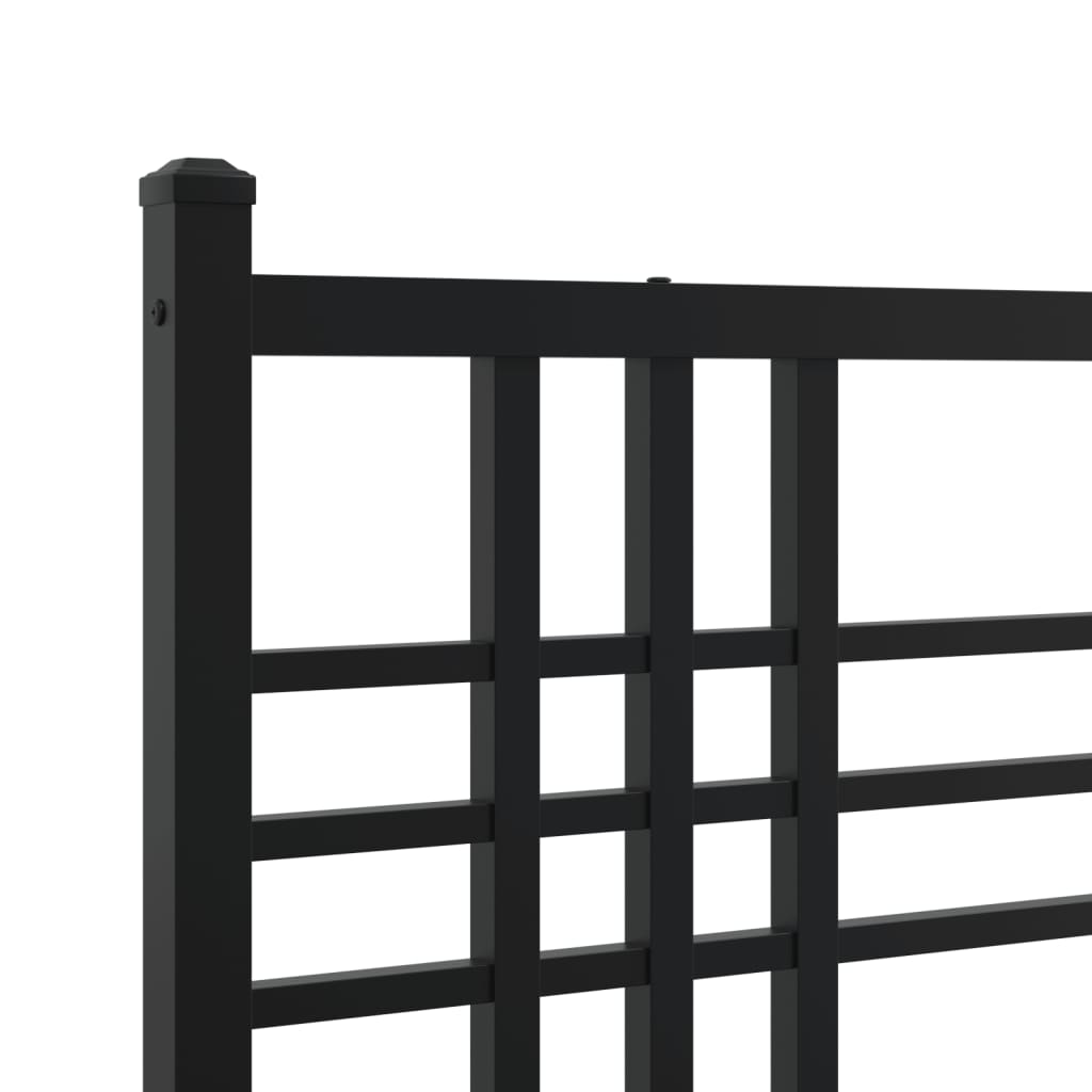 Black metal bed frame with slatted design and minimalist headboard