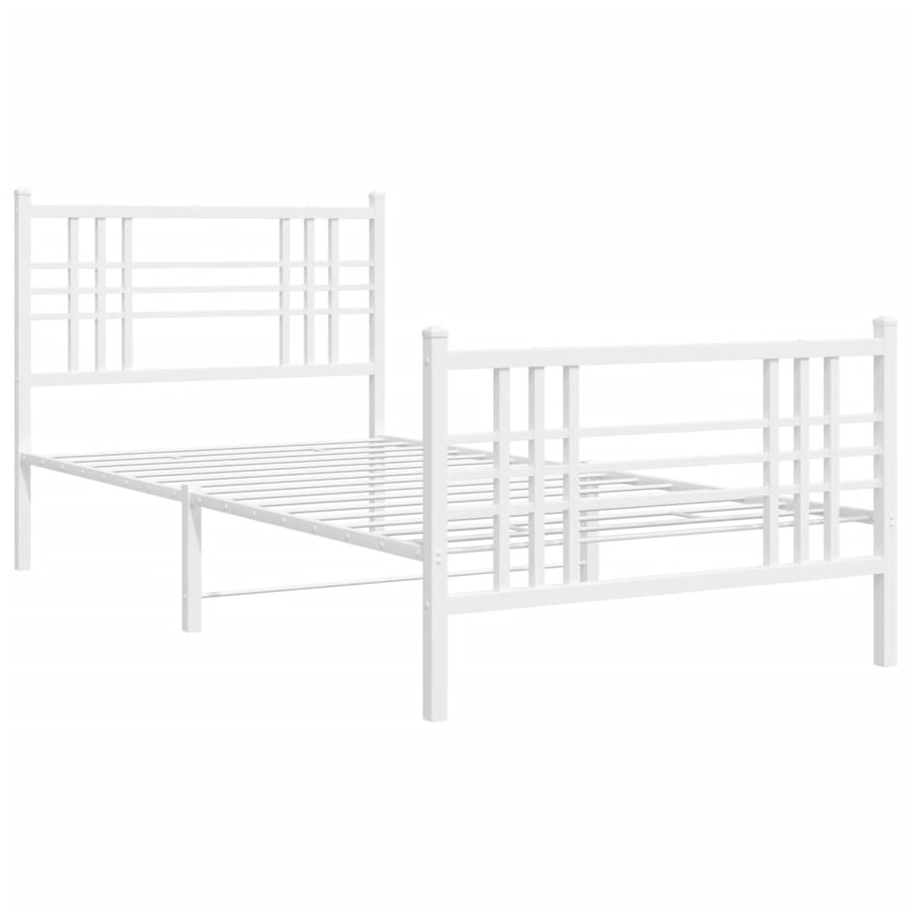 White metal bed frame with geometric headboard and footboard