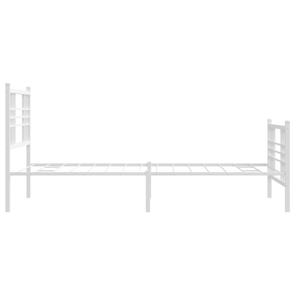 White metal bunk bed frame with slatted mattress support