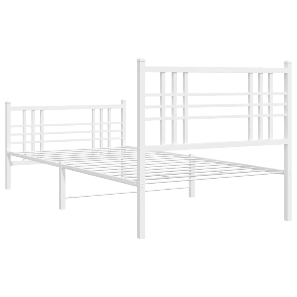 White metal twin bed frame with slatted headboard and footboard