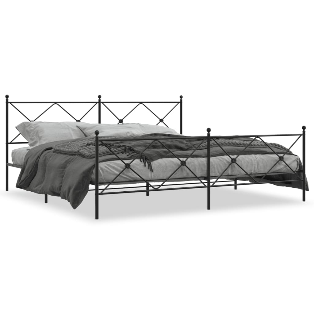 Black metal bed frame with diamond pattern headboard and footboard dimensions shown