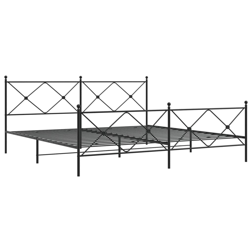 Black metal bed frame with a diamond pattern on headboard and footboard