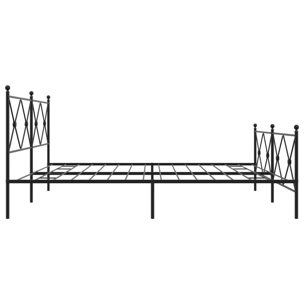 Black metal bed frame with ornate headboard and footboard