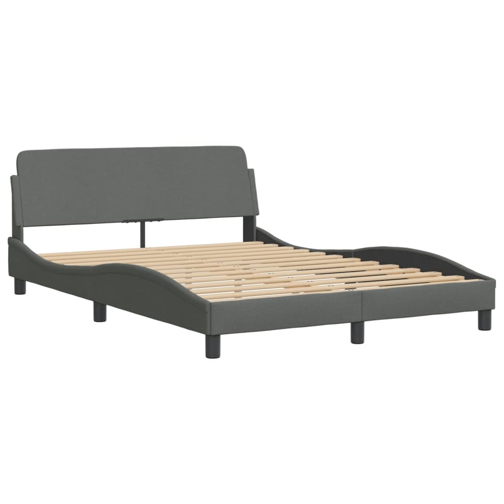 Modern upholstered bed frame with a curved headboard in charcoal grey fabric