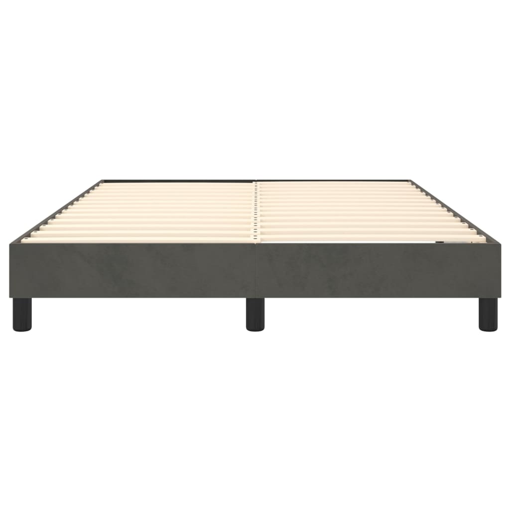 Dark grey upholstered bed frame with wooden slats