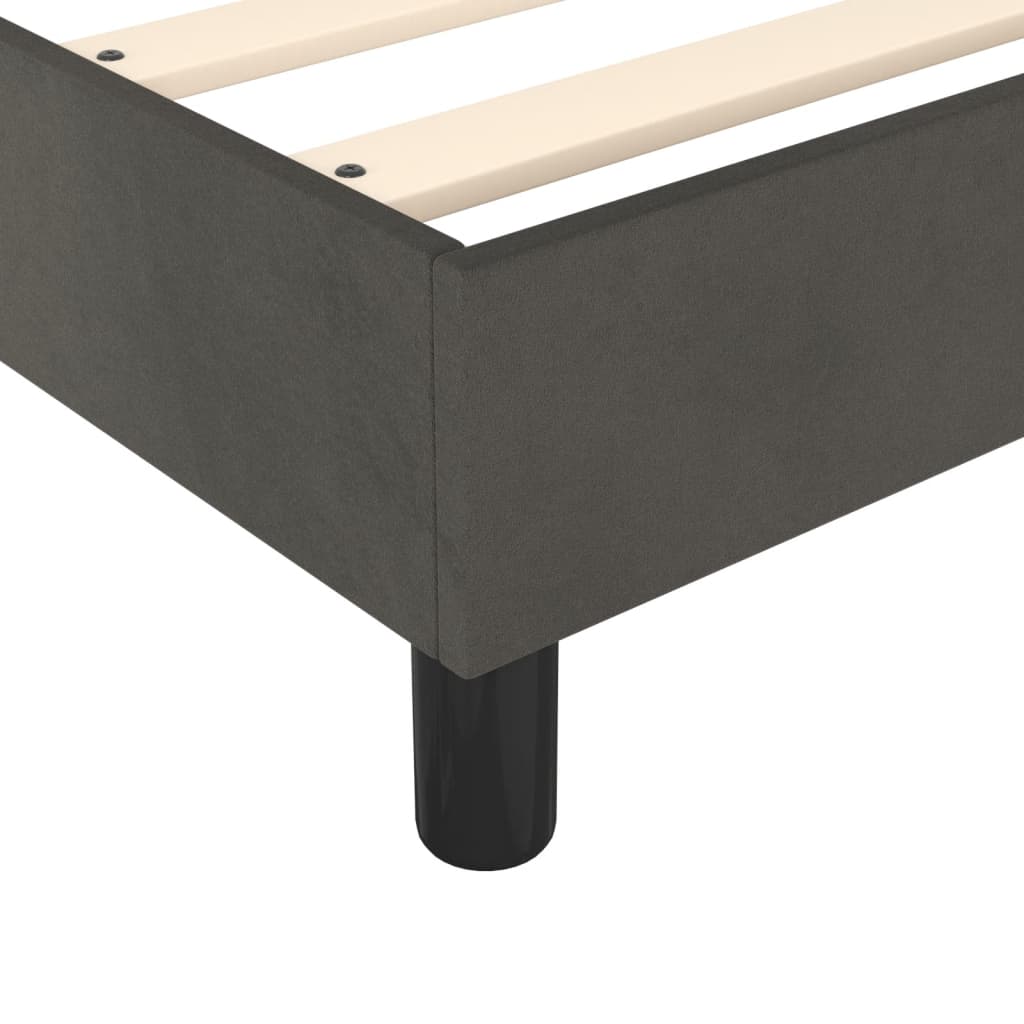 Dark gray upholstered bed frame with wooden slats queen size
