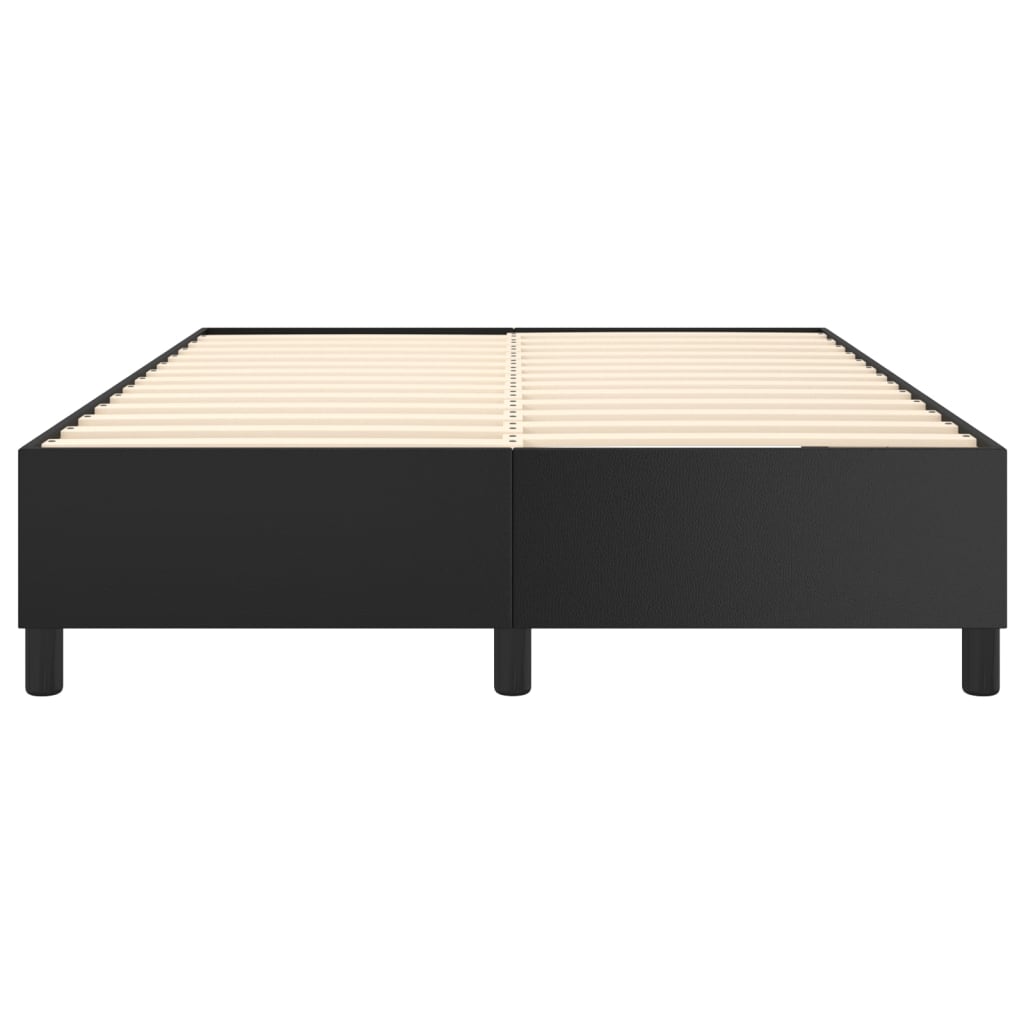 Black platform bed frame with wooden slats