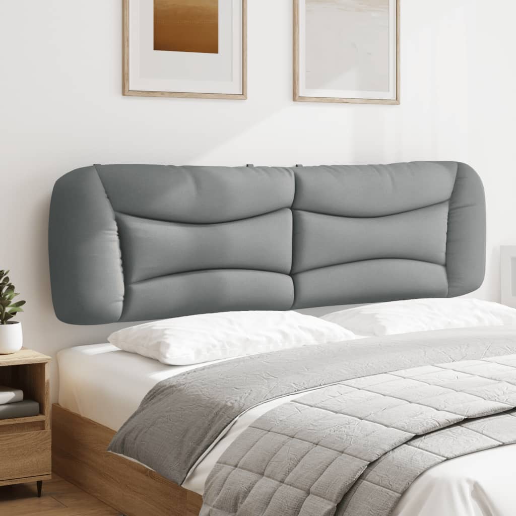 Contemporary grey fabric bed frame with upholstered headboard