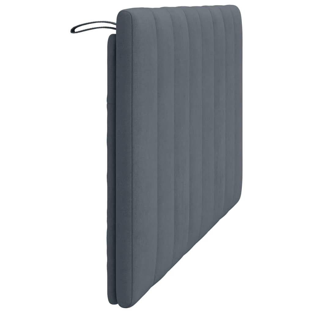 Gray upholstered headboard with vertical panel detailing