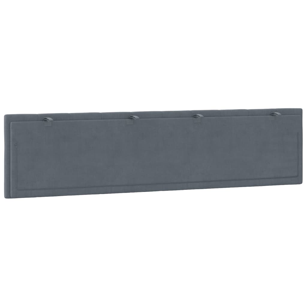 Dark grey upholstered headboard with vertical channel tufting