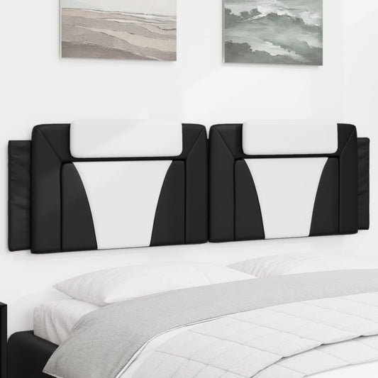 Black and white upholstered headboard with integrated pillow sections