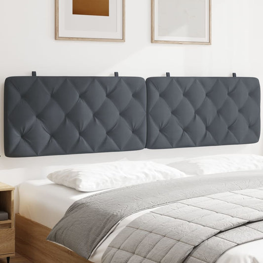 Tufted grey upholstered headboards with diamond stitching