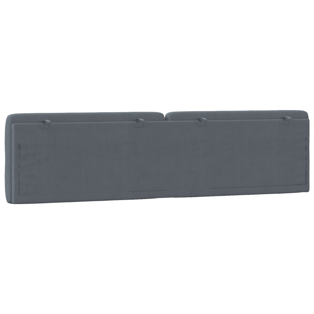 Dark gray fabric headboard with diamond tufting and attached hook