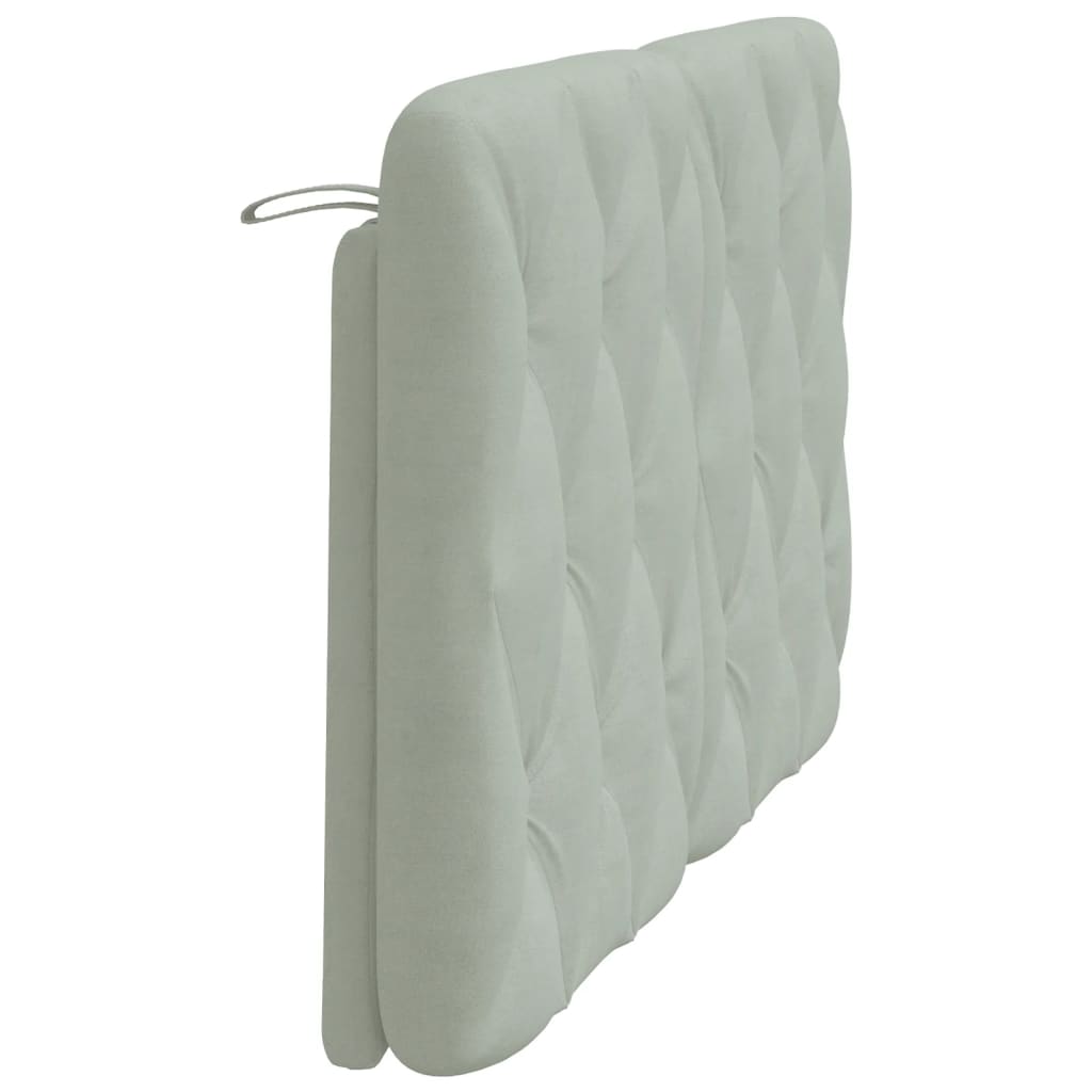 Two light grey upholstered headboard panels with diamond tufting