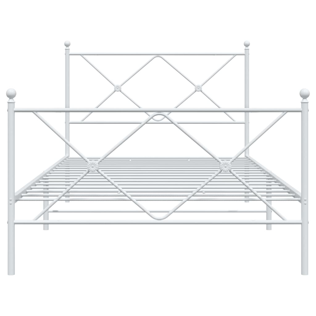 White metal bed frame with diamond pattern headboard and footboard
