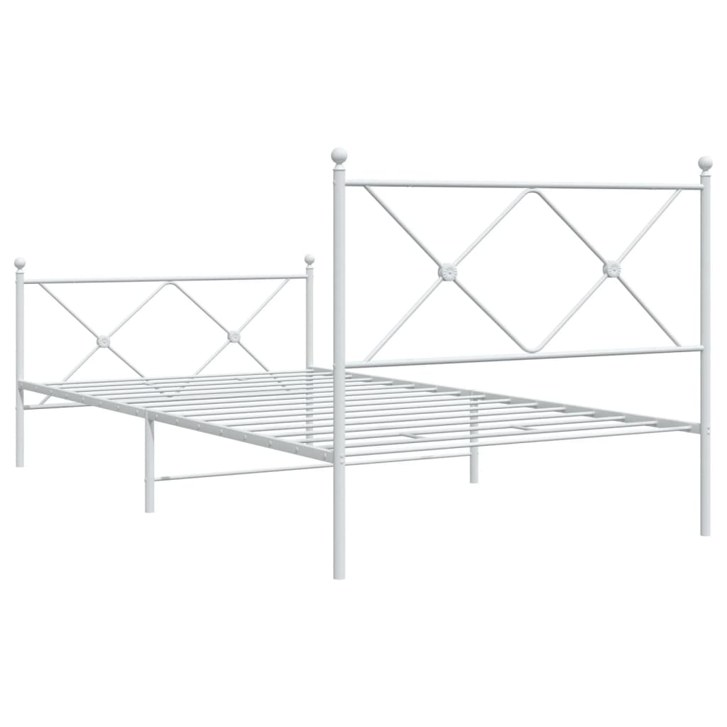 White metal single bed frame with decorative headboard