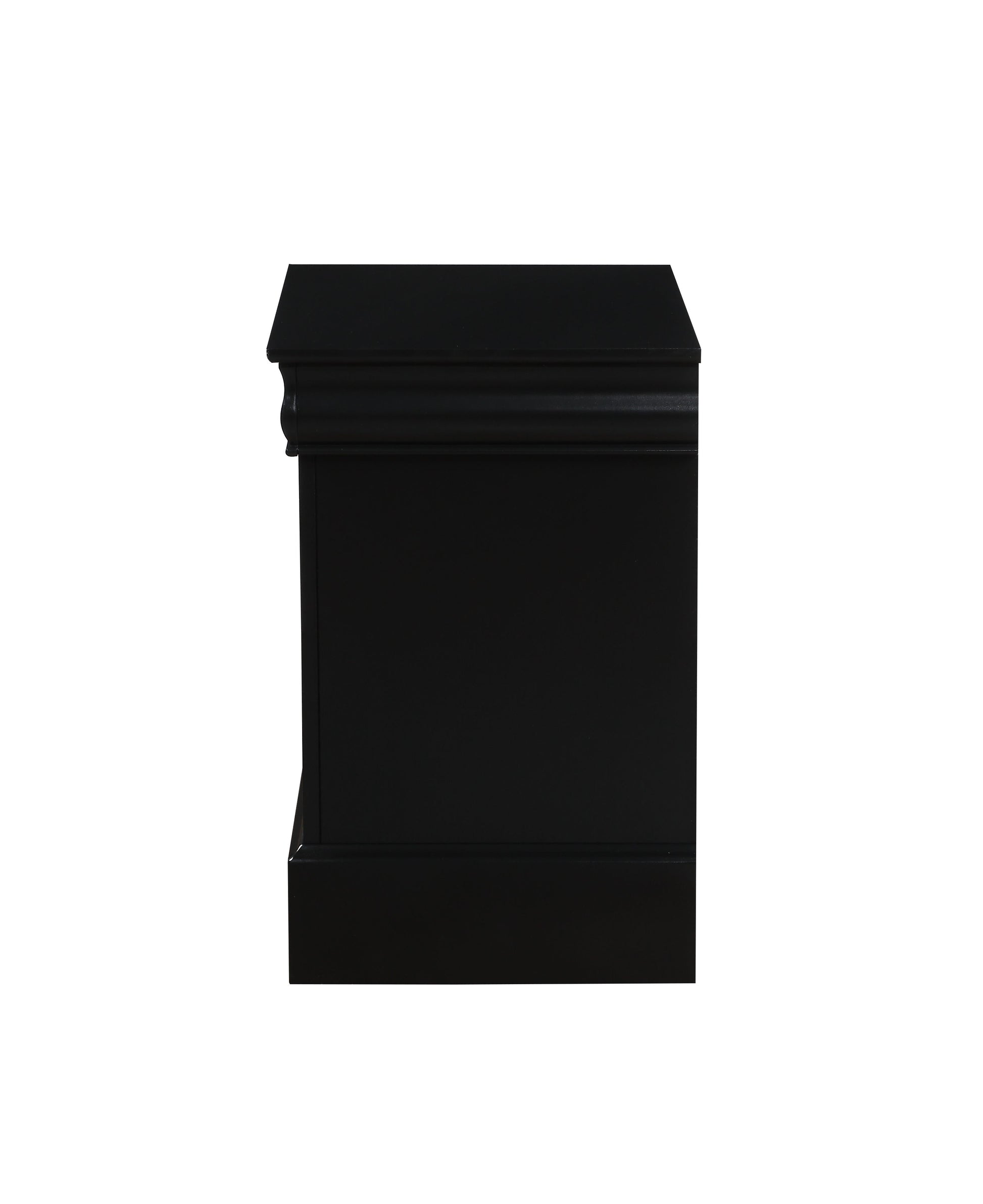 Black ornate fireplace mantel with detailed molding