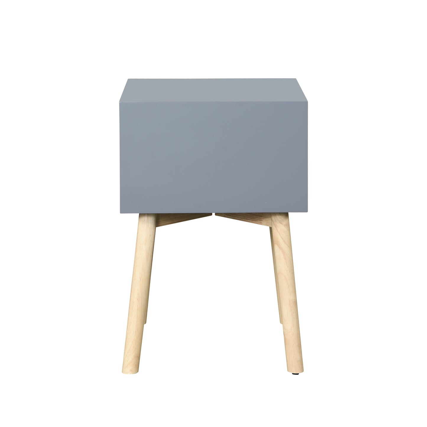 Gray minimalist nightstand with angled wood legs