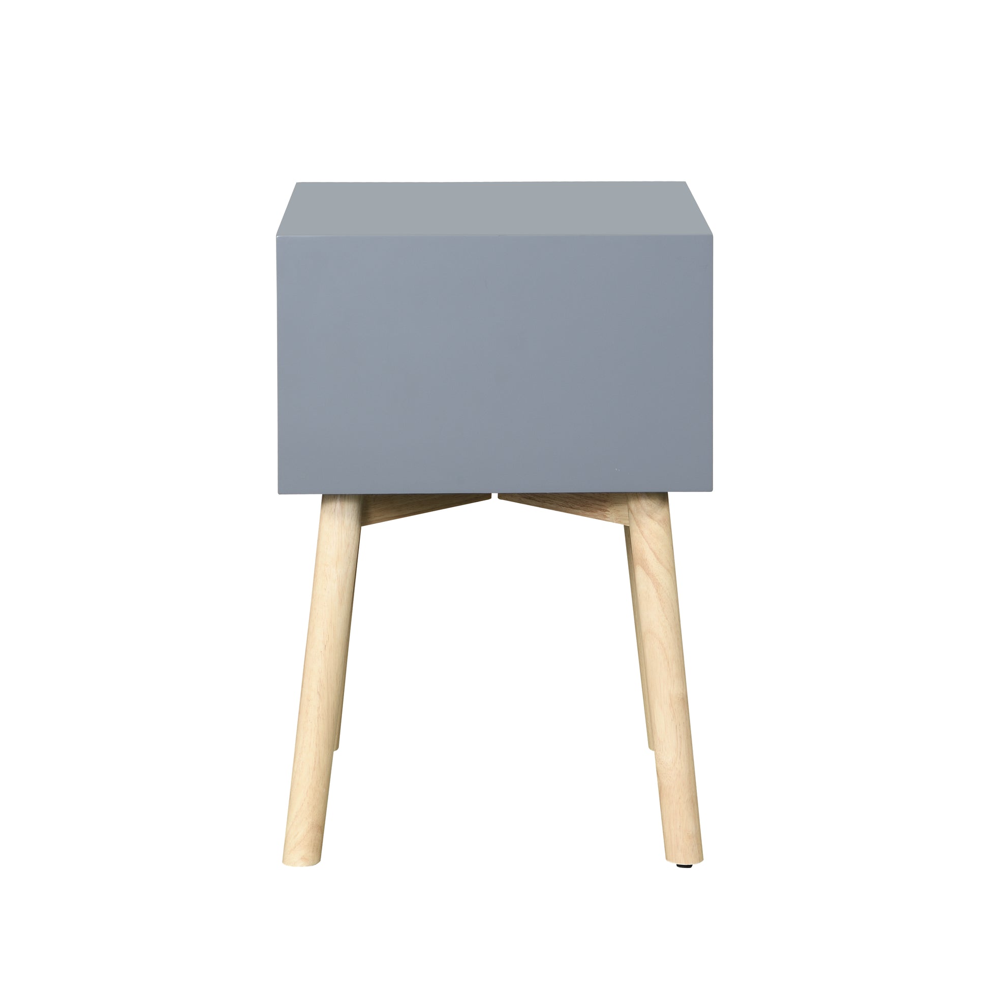 Gray minimalist nightstand with angled wood legs