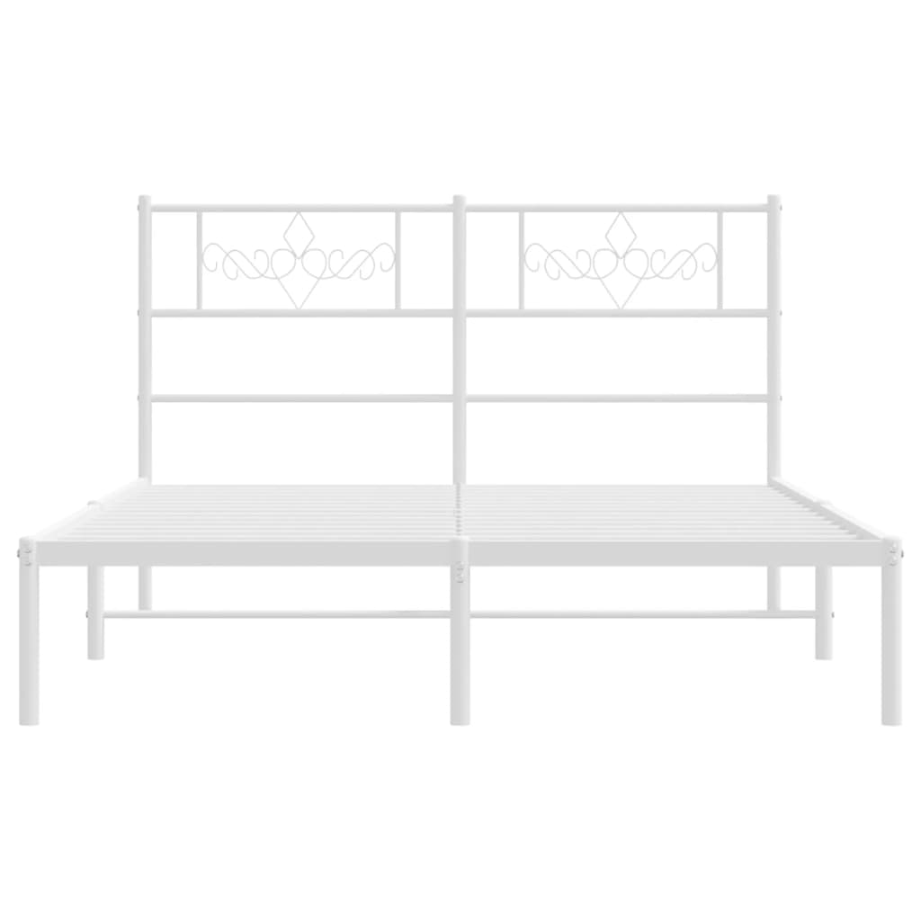 White metal bed frame with ornate headboard detailing