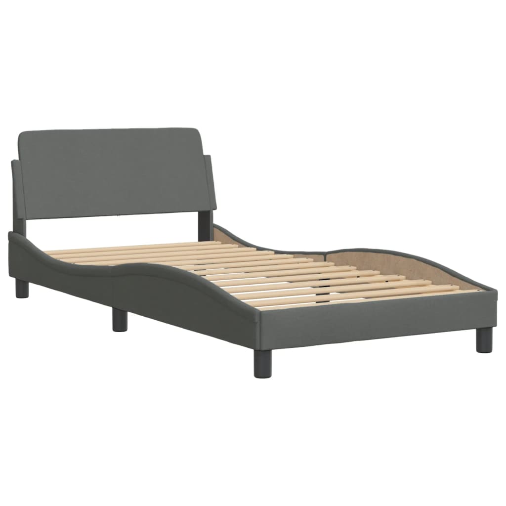 Charcoal fabric bed frame with tufted headboard and slatted base