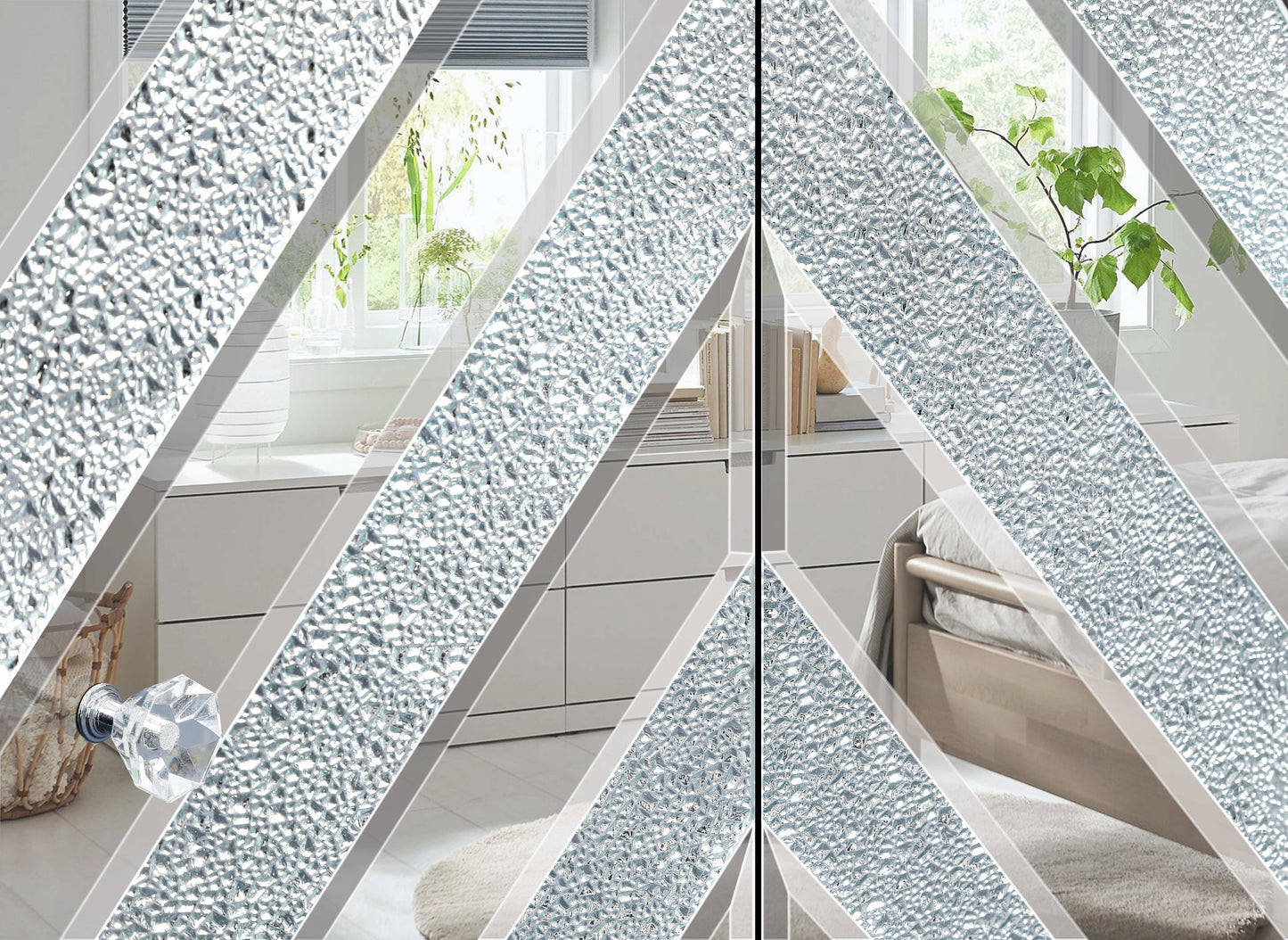 Textured glass cabinet door with frosted finish
