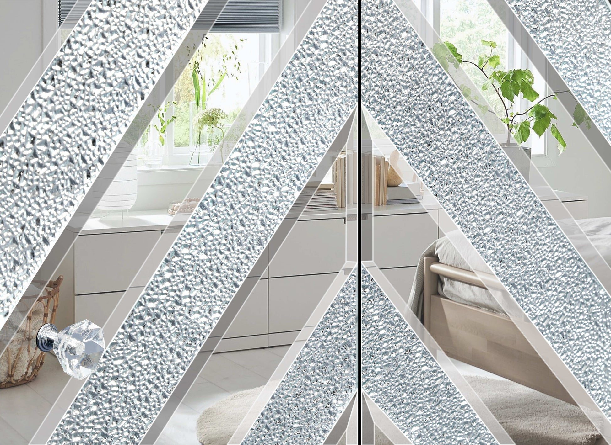 Textured glass cabinet door with frosted finish