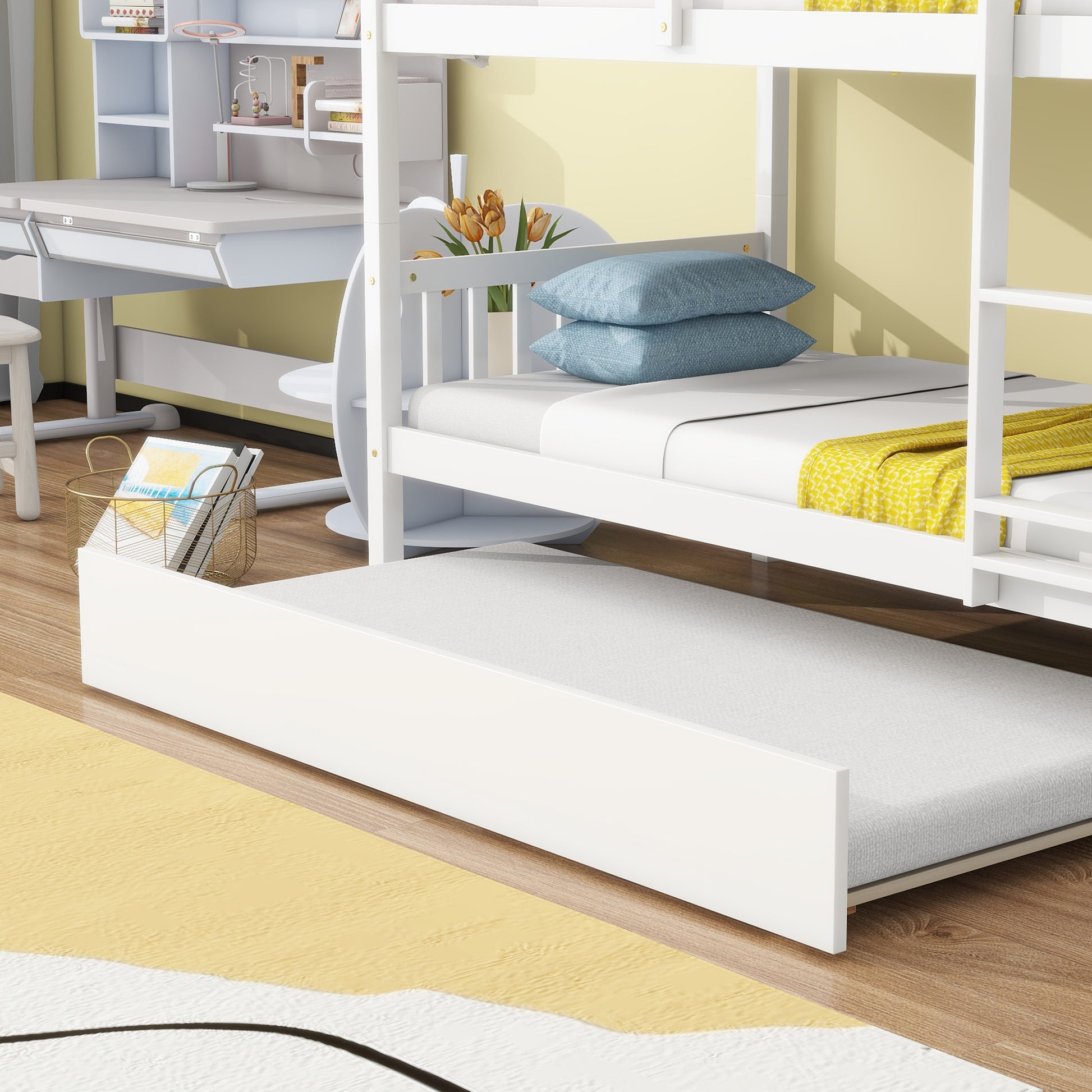 White bunk bed with pullout trundle
