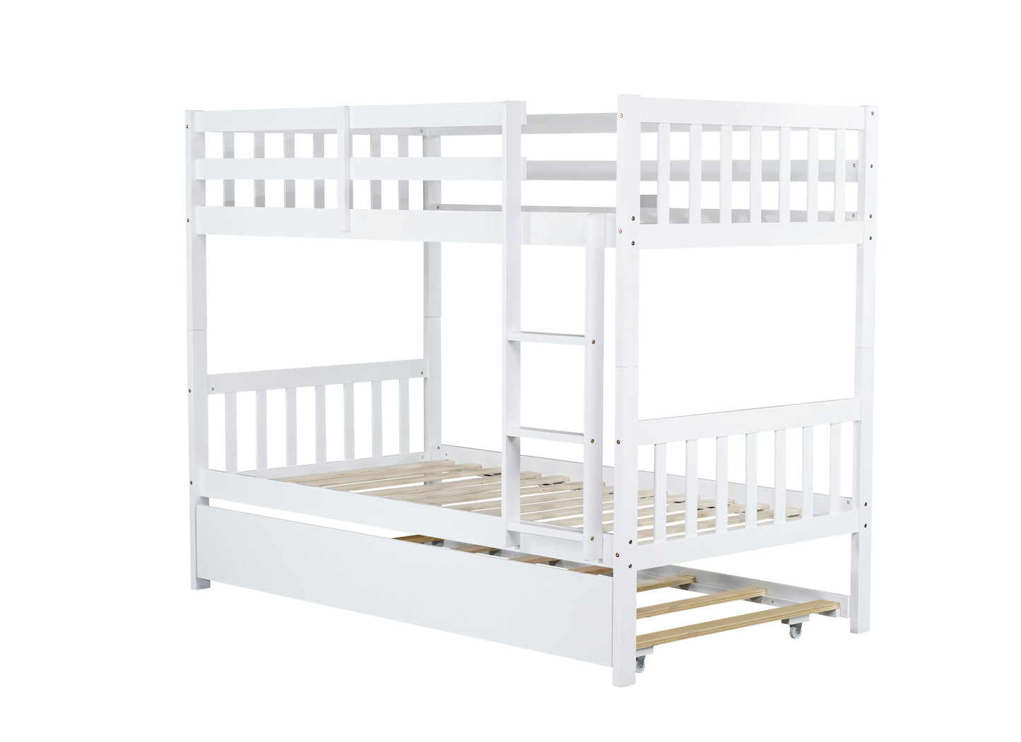 White wooden bunk bed with trundle for kids